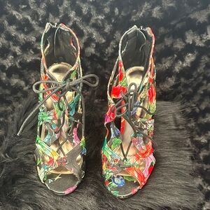 Steve Madden Girl Multicolor Floral Lace-Up High Heels